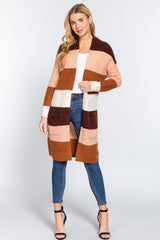 Open Front Color Block Cardigan