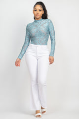 Embroidered Mock Neck Keyhole Bodysuit