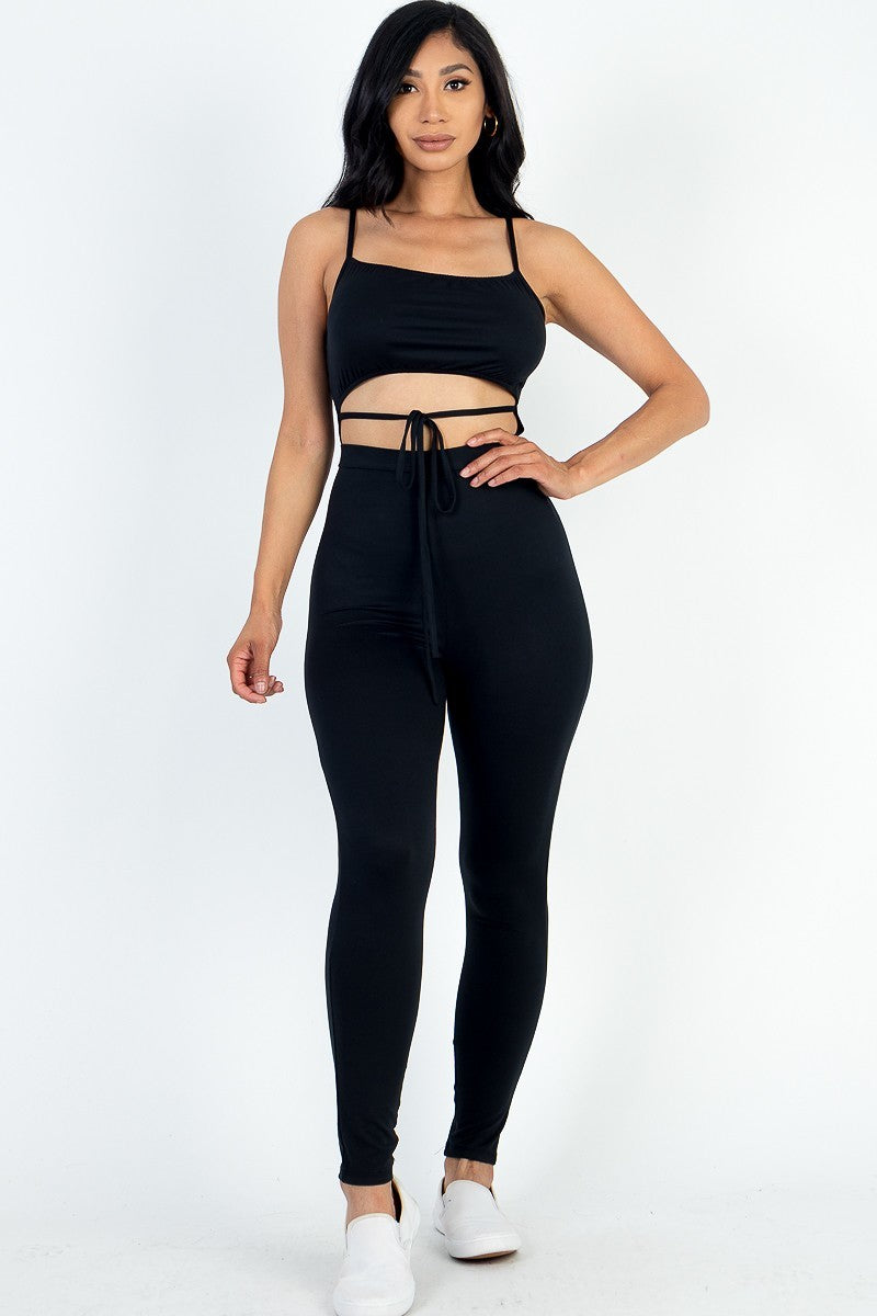 Solid Tie Front Cut Out Jumpsuit