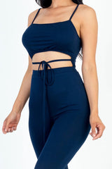 Solid Tie Front Cut Out Jumpsuit