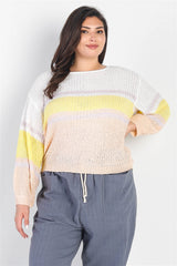 Plus White & Lemon Knit Stripe Long Sleeve Top