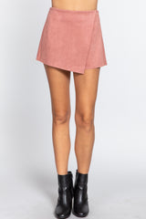 Front Wrap Faux Suede Short Pants