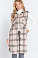 Notched Collar Brushed Plaid Vest