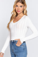 Long Sleeve V-neck Cable Sweater