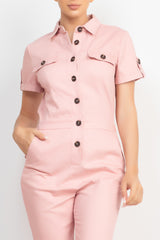 Collared Button-front Jumpsuit