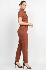 Collared Button-front Jumpsuit