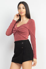 Twisted Velvety Long Sleeve Crop Top