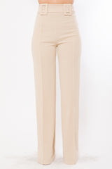 High Waist Pants With Self Fabric Buckle Detail On The Waist