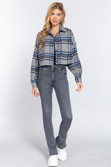 Wool Plaid Oversized Crop Jacket