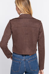 Long Slv Biker Faux Suede Short Jacket