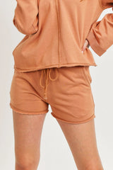 Solid French Terry Waist String With Raw Bottom Hem Shorts