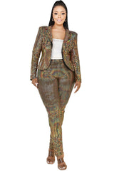 Plus Disco Metallic Sequins 2 Piece Jacket Set