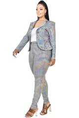 Plus Disco Metallic Sequins 2 Piece Jacket Set