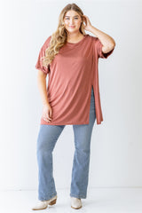 Plus Brick Round Neck Short Sleeve Relax Top