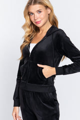 Long Sleeve Velour Hoodie Zip Up Jacket