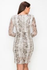 Shirring Animal Print Dress