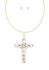 Crystal Cross Metal Necklace