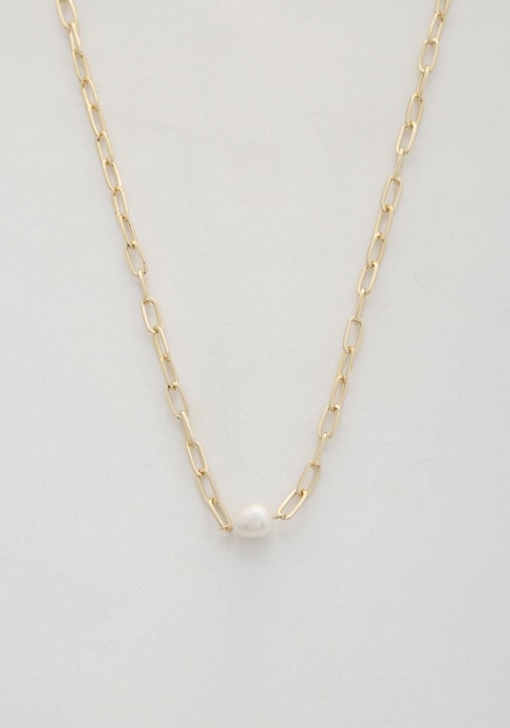 Pearl Bead Oval Link Necklace