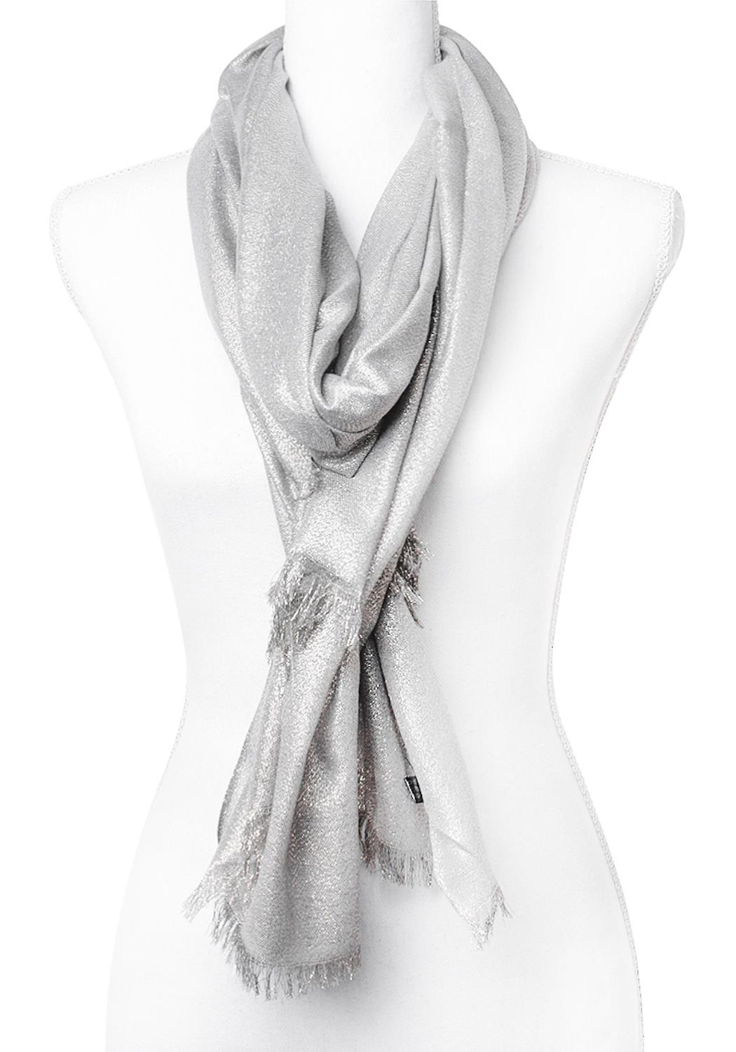 Smooth Glitter Texture Fringe Grey Scarf