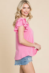 French Terry Solid Casual Top