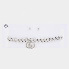 Double Circle Charm Curb Link Choker Necklace