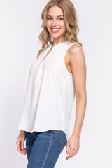 Sleeveless Henley Neck Woven Top