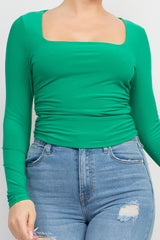 Side Ruched Square Neck Top