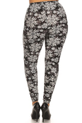 Plus Size Abstract Print, Full Length Leggings In A Slim Fitting Style With A Banded High Waist