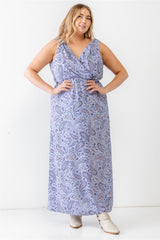 Plus Lavender Paisley Wrap V-neck Sleeveless Midi Dress