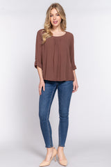 3/4 Roll Up Slv Pleated Blouse