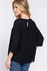 3/4 Roll Up Slv Pleated Blouse