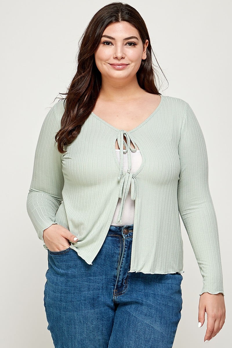 Solid Ribbed Pointelle Cardigan