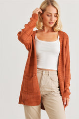 Knit Two Pocket Long Sleeve Open Front Cardigan