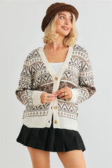 Fair Isle Knit Button-up Long Sleeve Cardigan Sweater