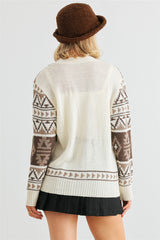 Fair Isle Knit Button-up Long Sleeve Cardigan Sweater