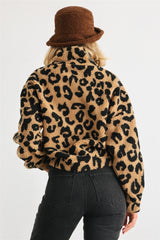 Leopard Teddy Zip-up Two Pocket Jacket