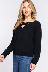 Long Slv X Strap V-neck Sweater