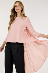 Contrast Ruffle Quarter Sleeve High Low Top