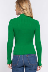 Long Slv Mock Neck Rib Sweater