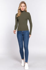 Long Slv Mock Neck Rib Sweater