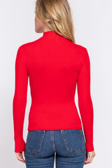 Long Slv Mock Neck Rib Sweater