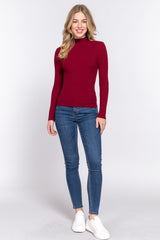 Long Slv Mock Neck Rib Sweater