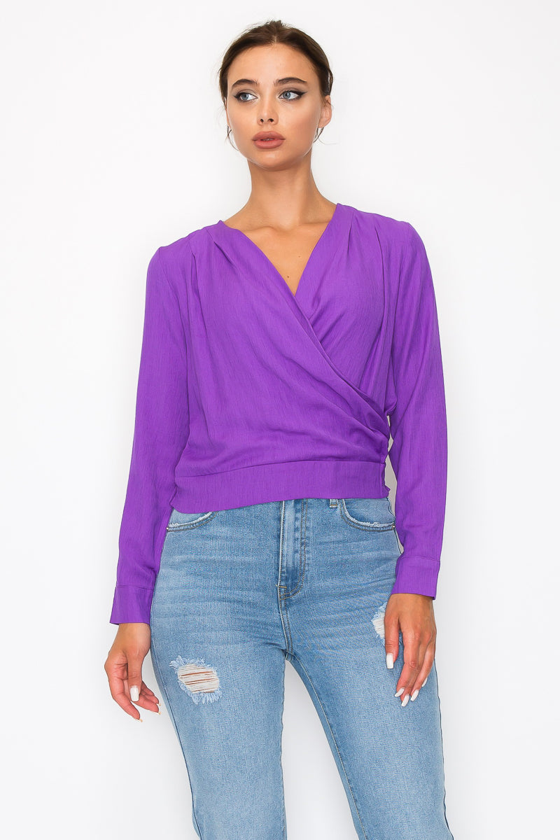 Front Wrap Surplice Neck Top