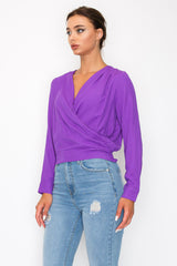 Front Wrap Surplice Neck Top