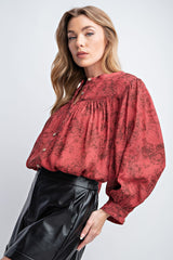 3/4 Sleeves Crepe Button Down Printed Top