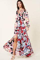 Color Block Printed V Neck Dress