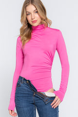 Long Sleeve High Neck Shirring Detail Ity Knit Bodysuit