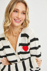 Striped Cardigan With Heart Patch