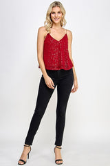 Sleeveless Sequin With Chain Strap Top