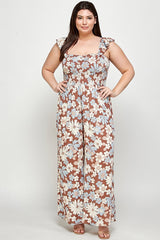 Floral Print Smocked Jumpsuit